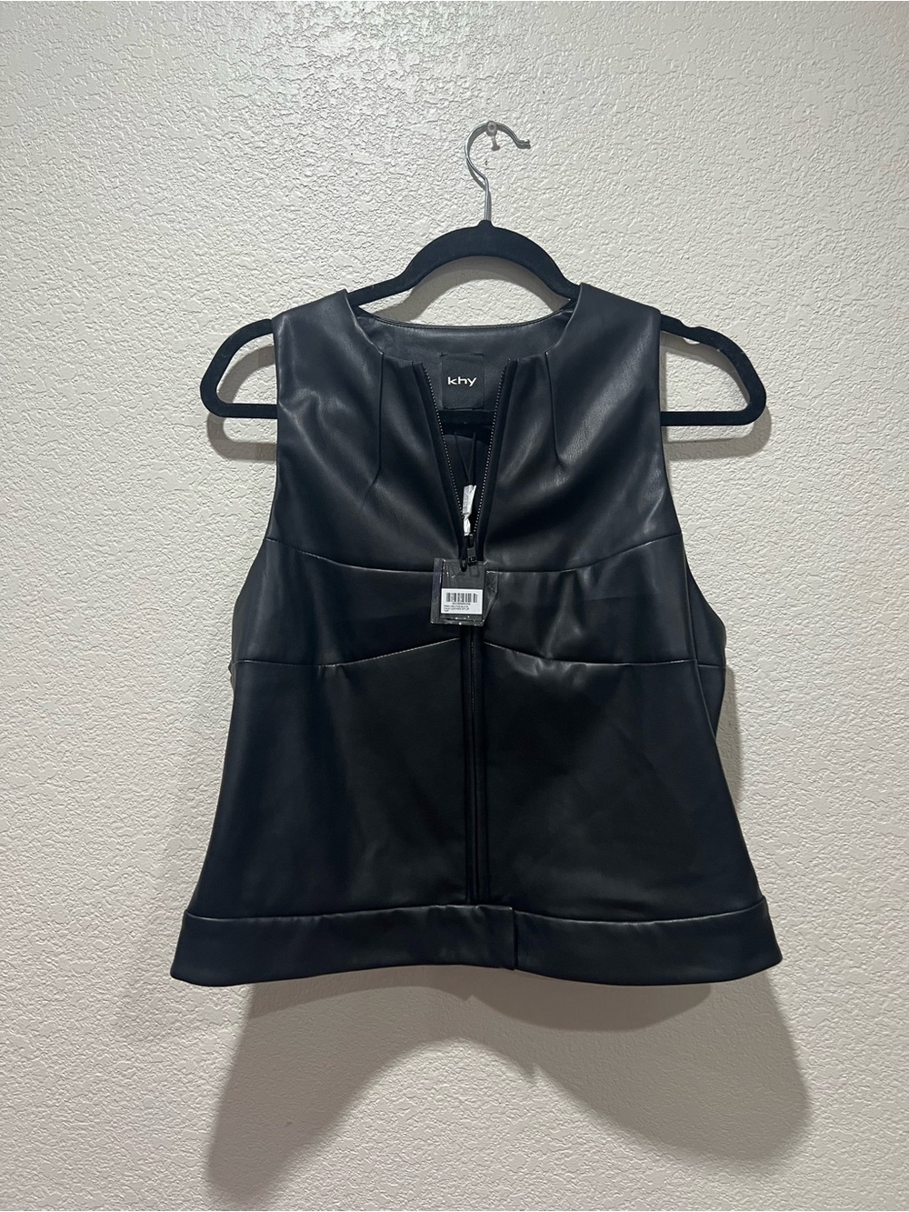 khy Black Faux Leather Zip-Front Sleeveless Top
